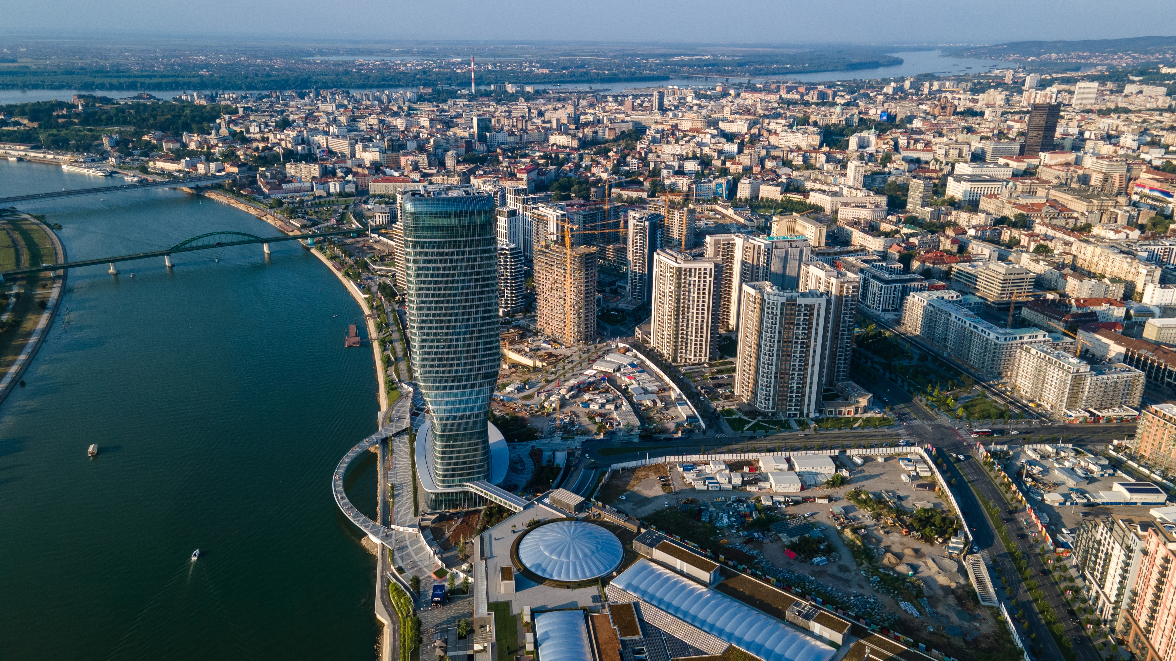 Aerial view of the Belgrade Waterfront business district and riverfront area, reflecting opportunities for entrepreneurs